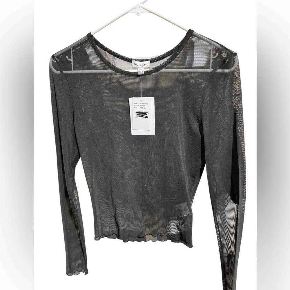 #2962 NWT LOVE,FIRE Mesh Black Long Sleeve Top